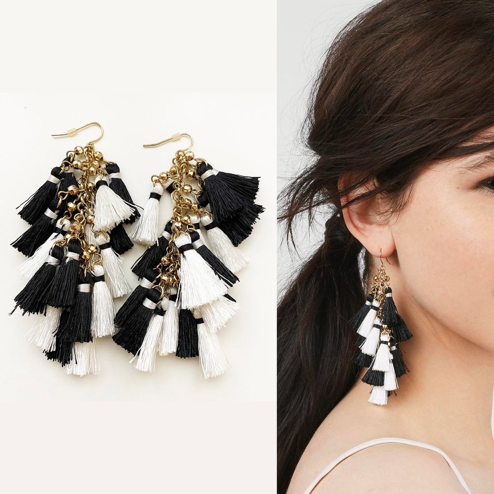 Bauble Bar Rosalita Black & White Tassel Earrings
